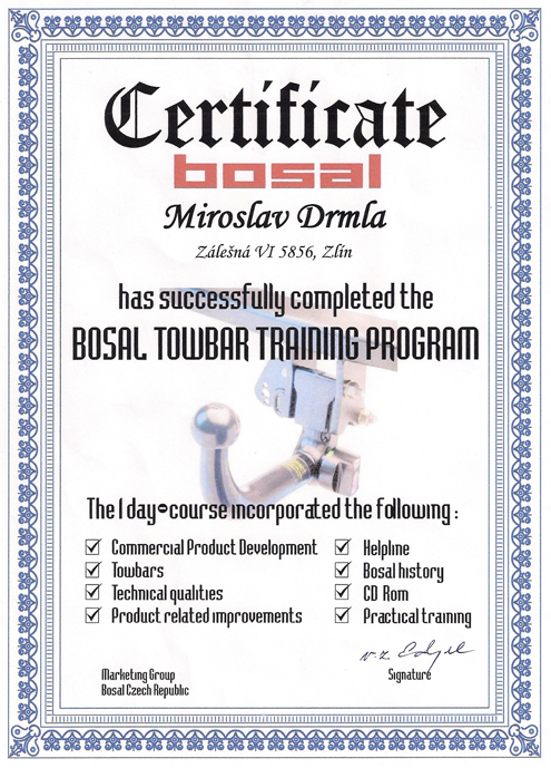 Certifikát BOSAL