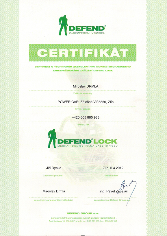 Certifikát DEFEND